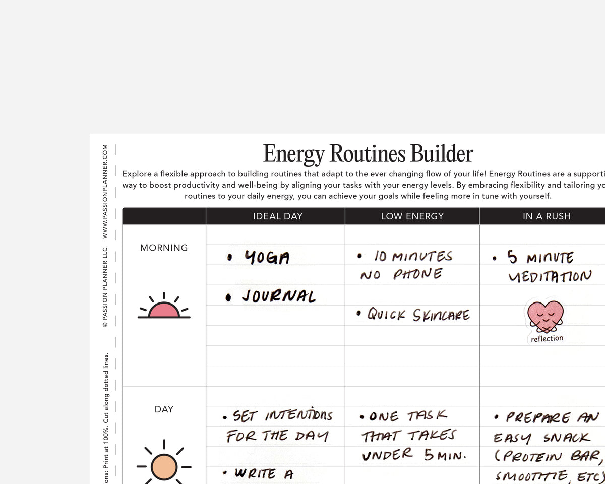Energetic Daily Routine Energy Routines Builder | Free Printable | Passion Planner