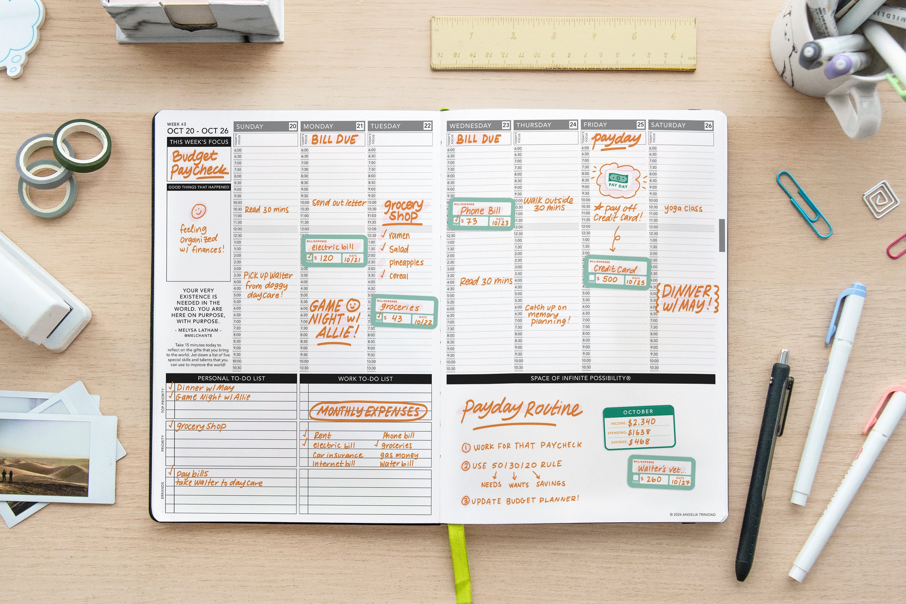 weekly planner with finance stickers