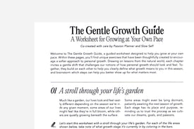 Cover page of 'The Gentle Growth Guide' worksheet on a white background