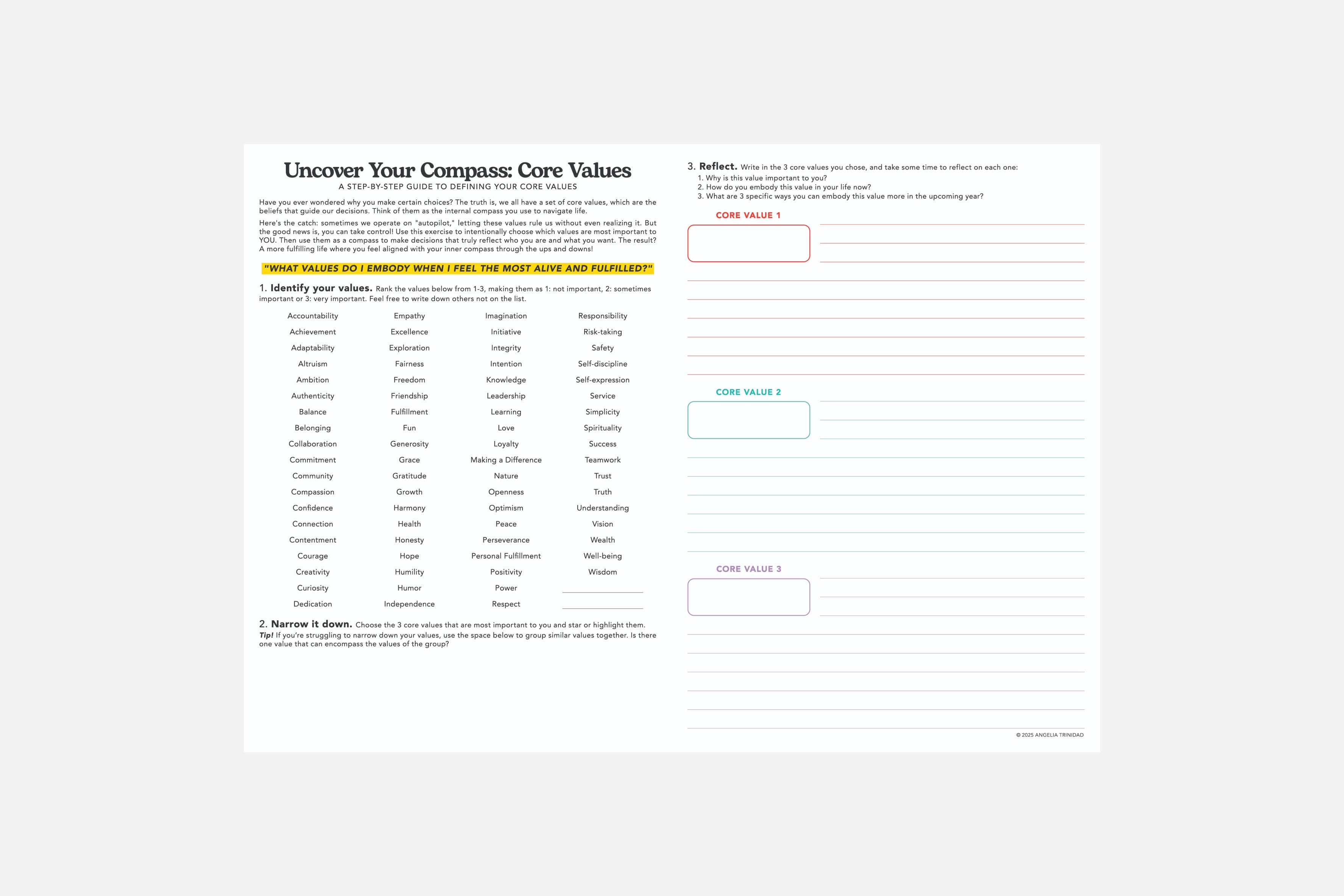 uncover your compass core values worksheet