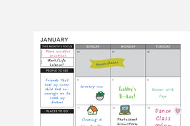 Calendar with handwritten notes and tasks for January on a white background