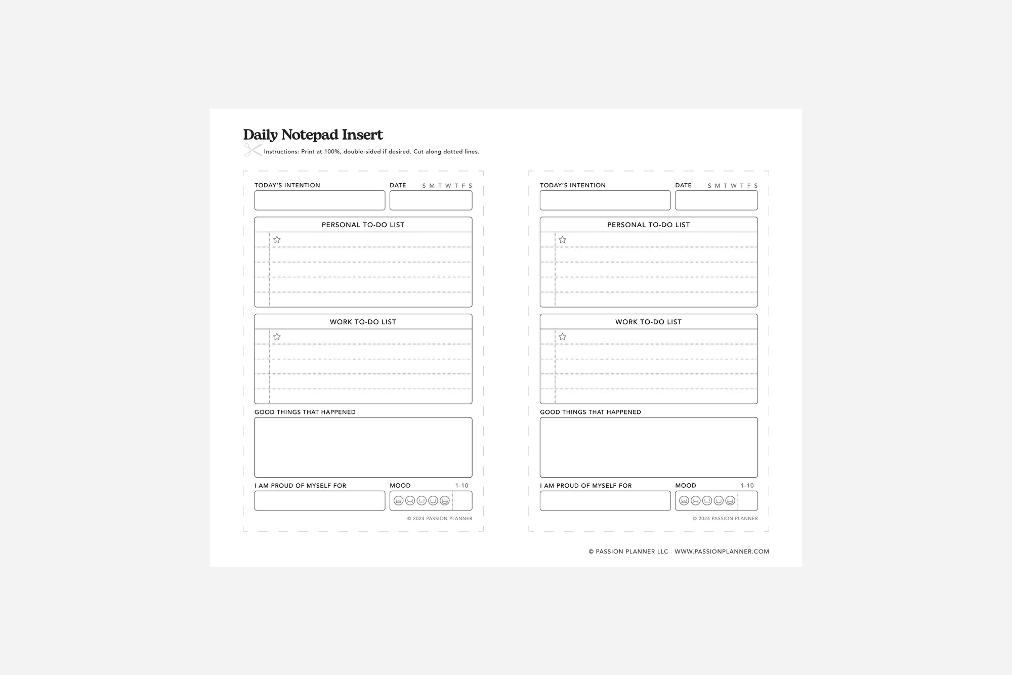 daily notepad insert sample layout