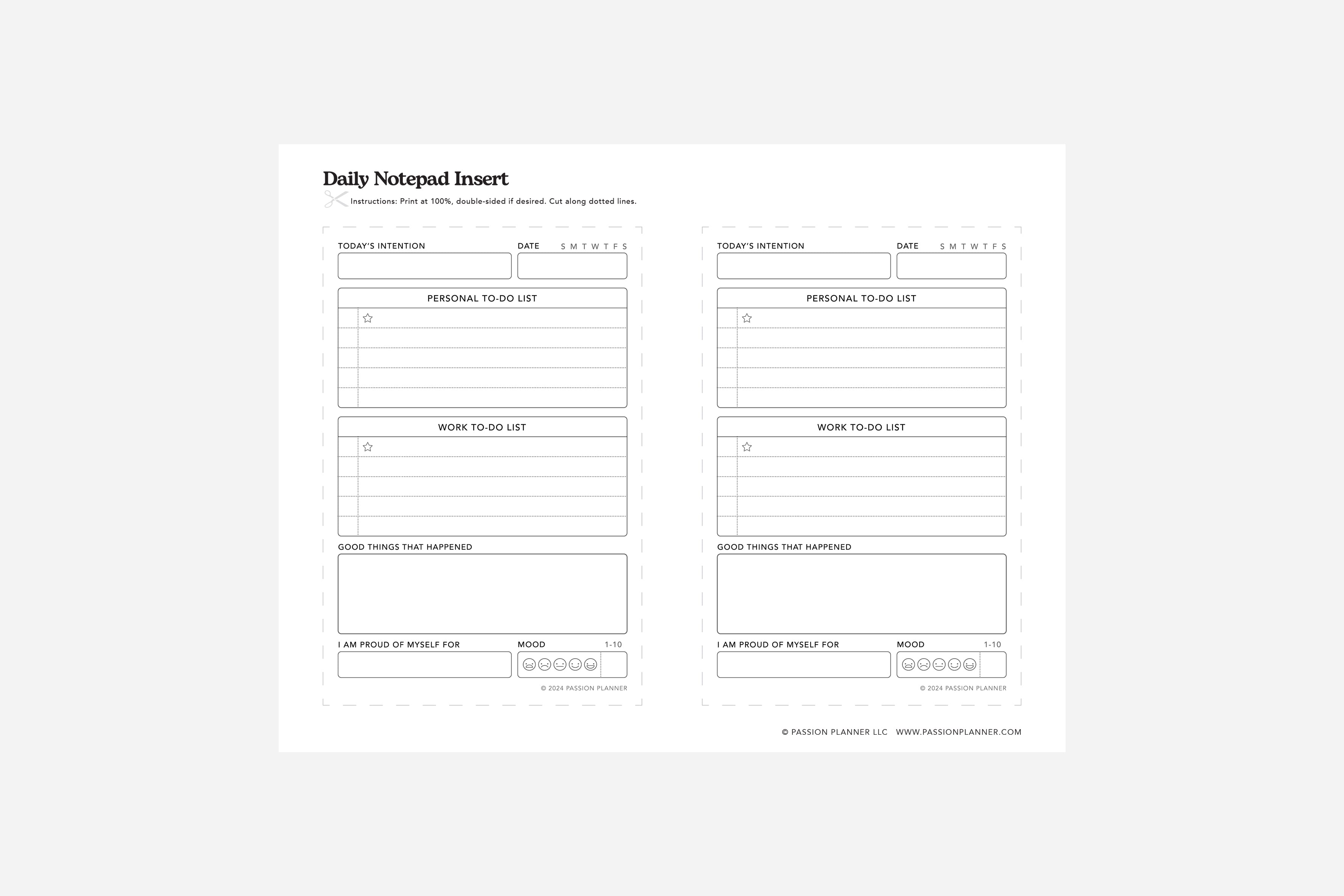 Daily Notepad Insert Sample | Free Printable | Passion Planner