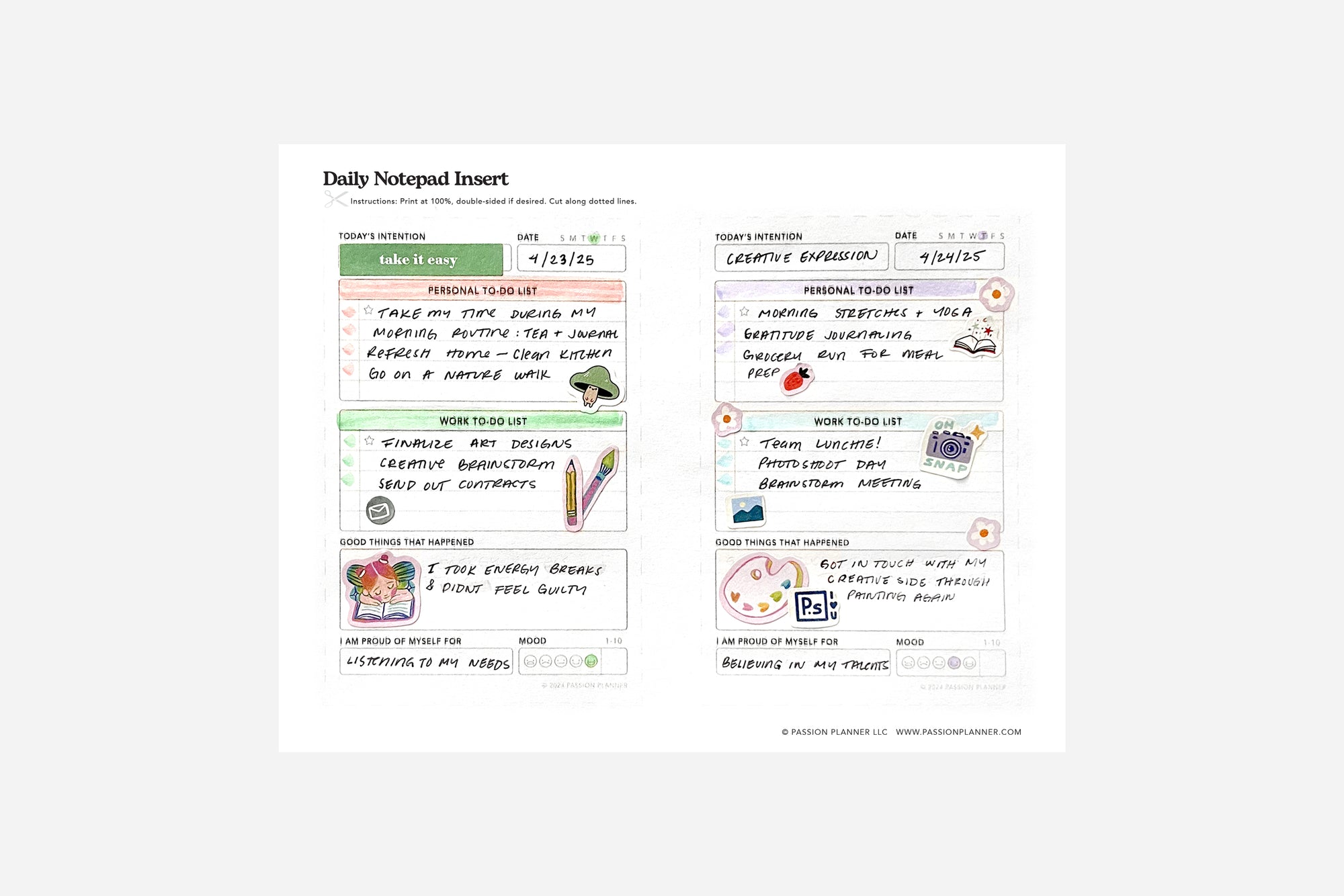 daily notepad filled out