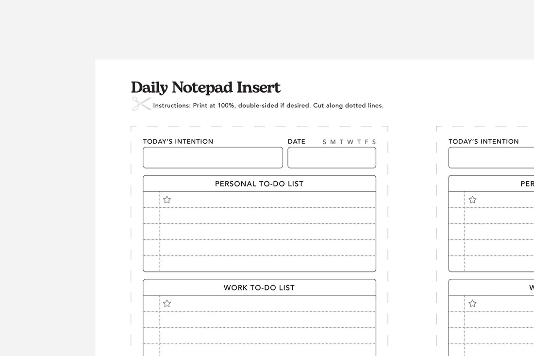 daily notepad insert sample close up