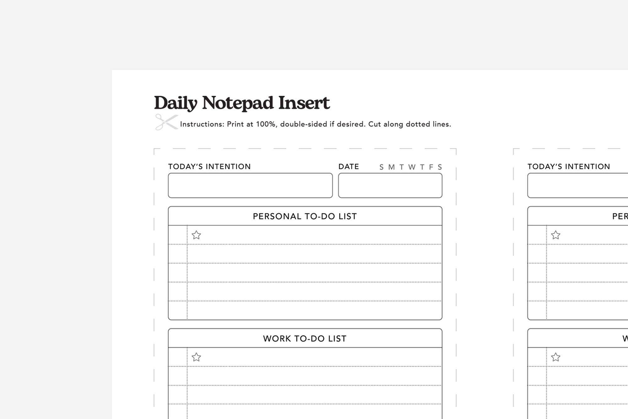 daily notepad insert sample close up