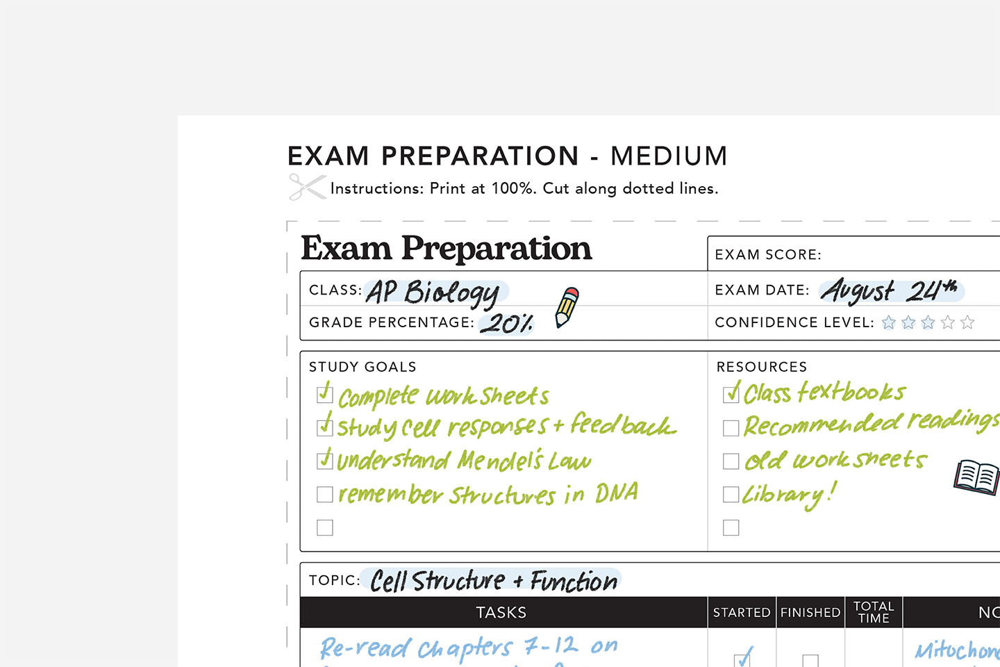 exam preparation printable details