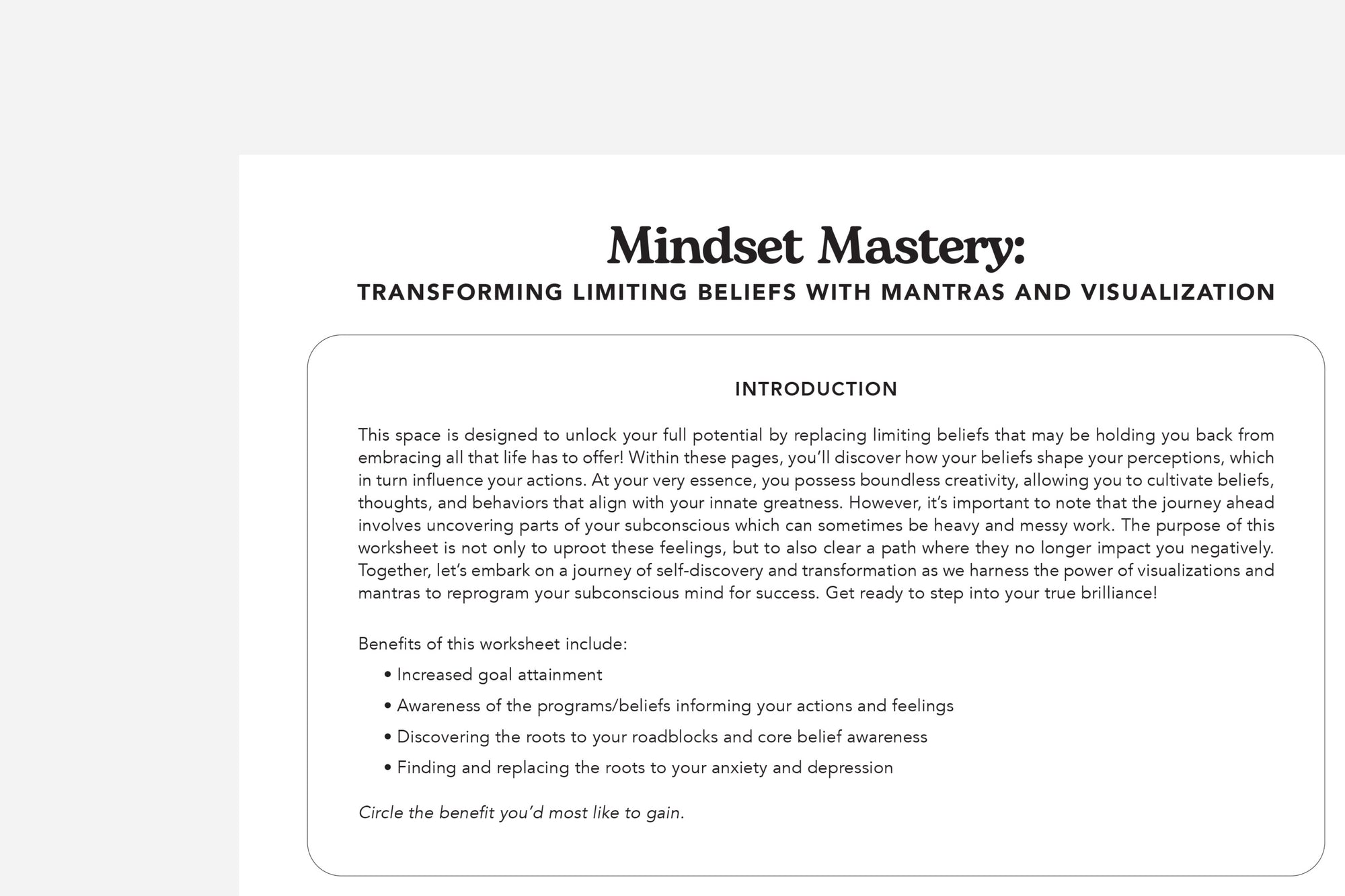 mindset mastery worksheet