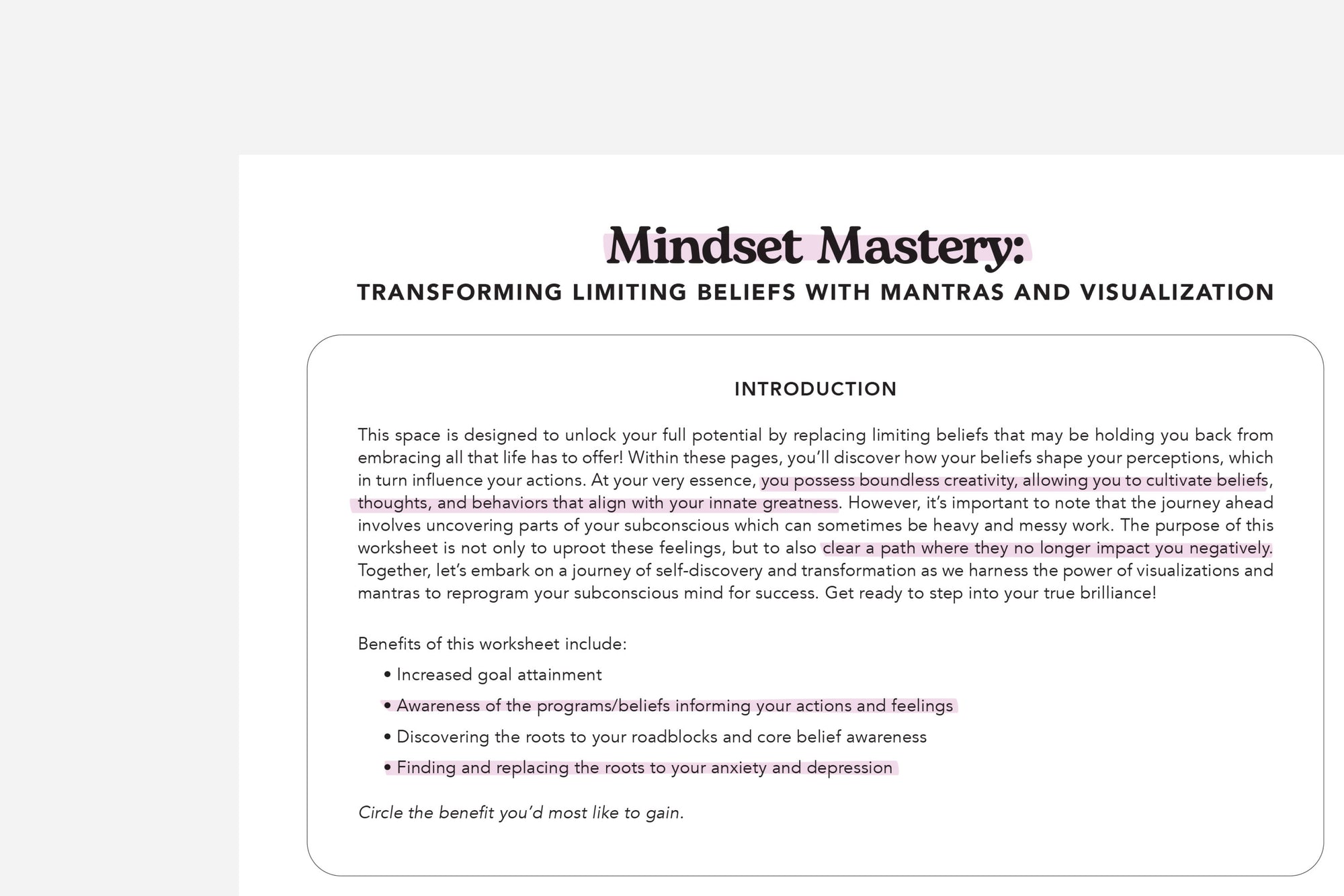 transforming limiting beliefs worksheet