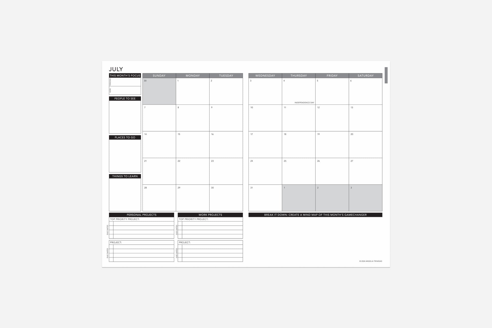 mid-year planner monthly layout