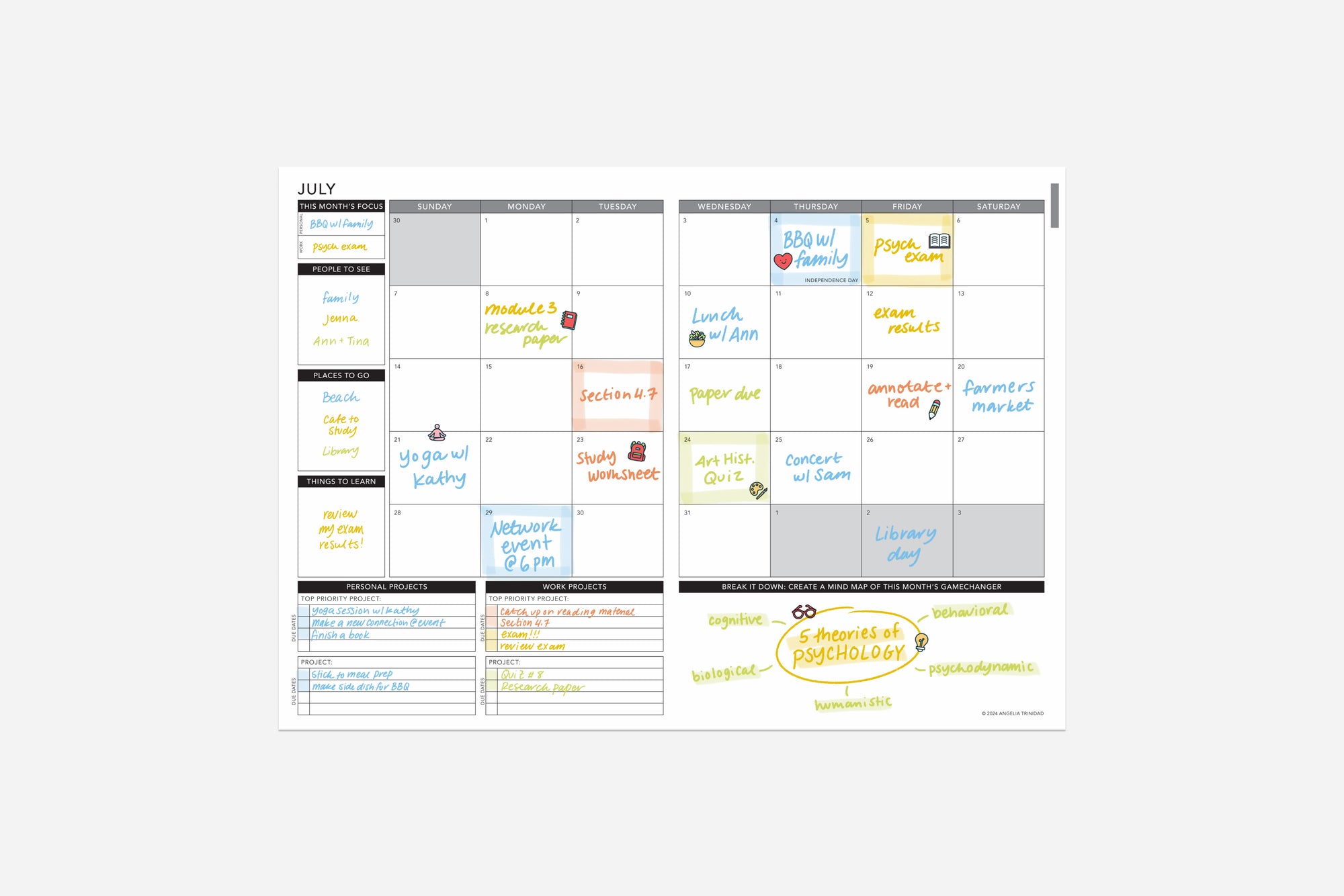 mid-year planner filled monthly layout