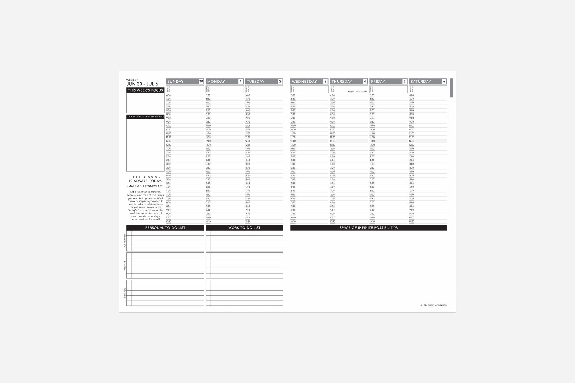 dated weekly free planner