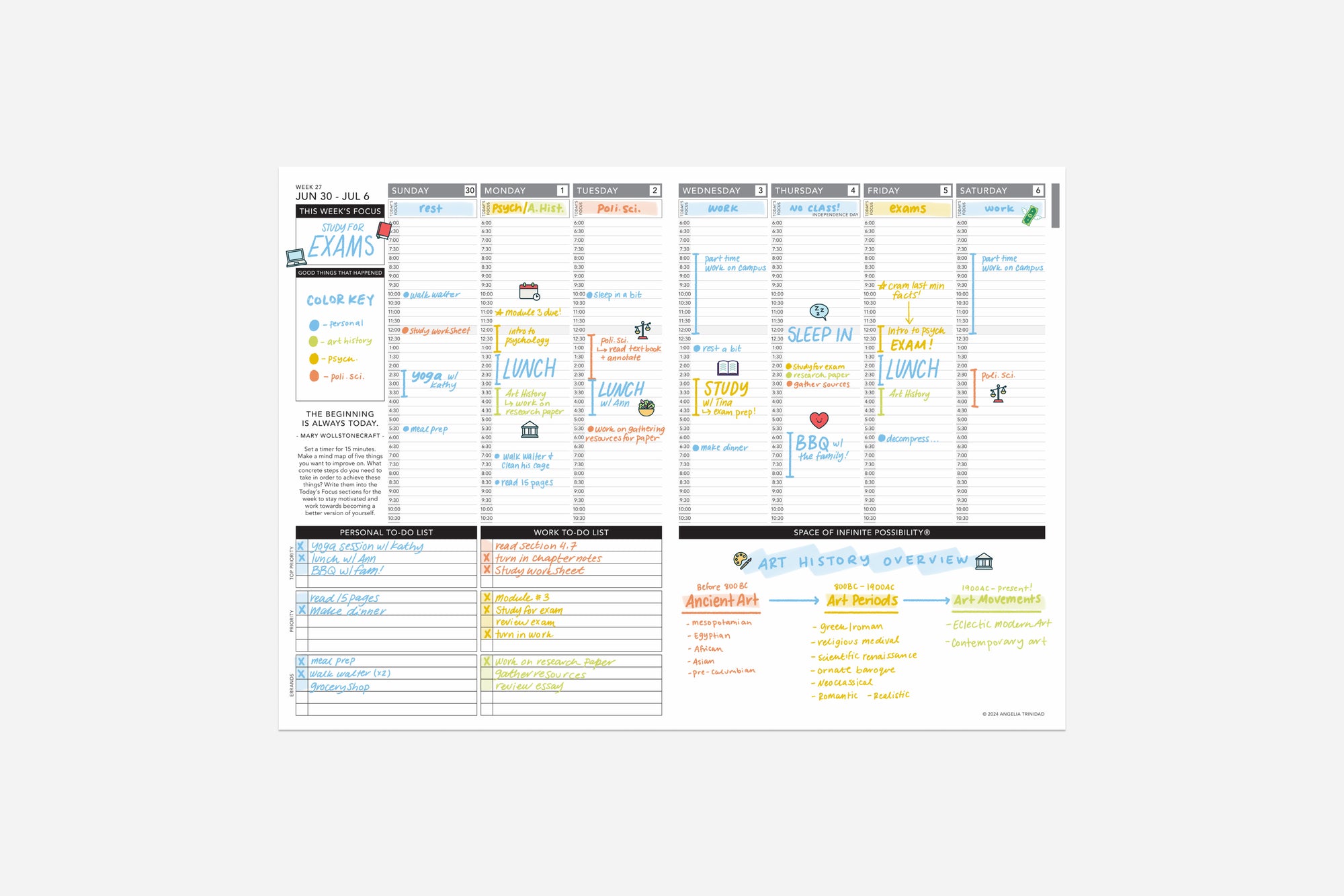 filled dated weekly free planner