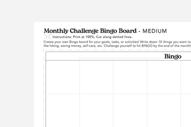 monthly challenge bingo board