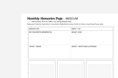 monthly memory page printable