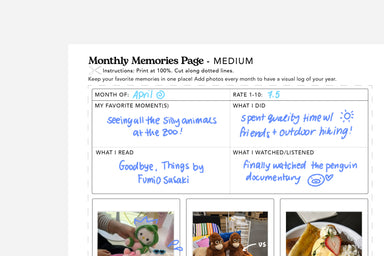 monthly memory page printable