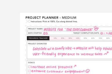 free project planner printable close up