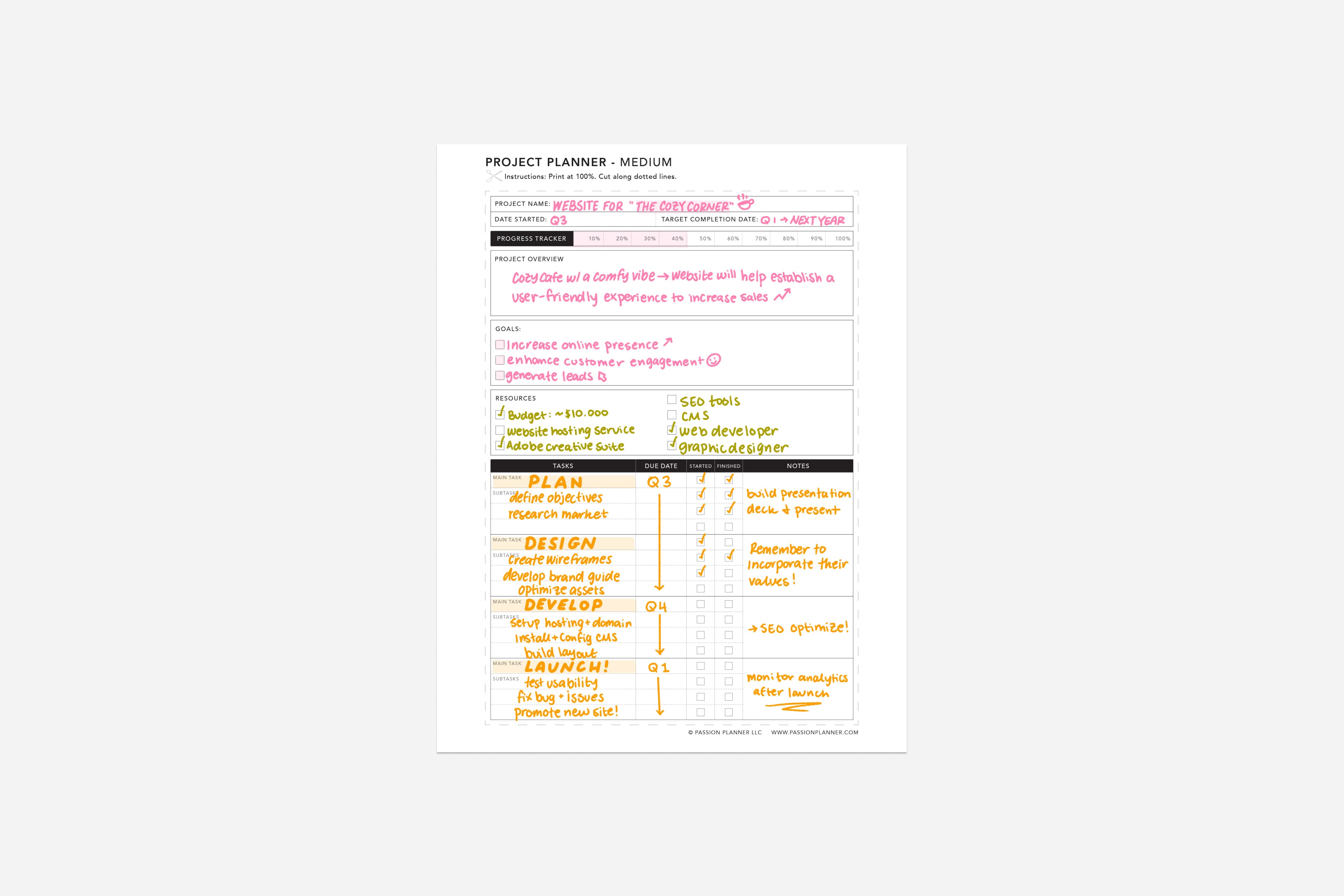 free project planning printable template