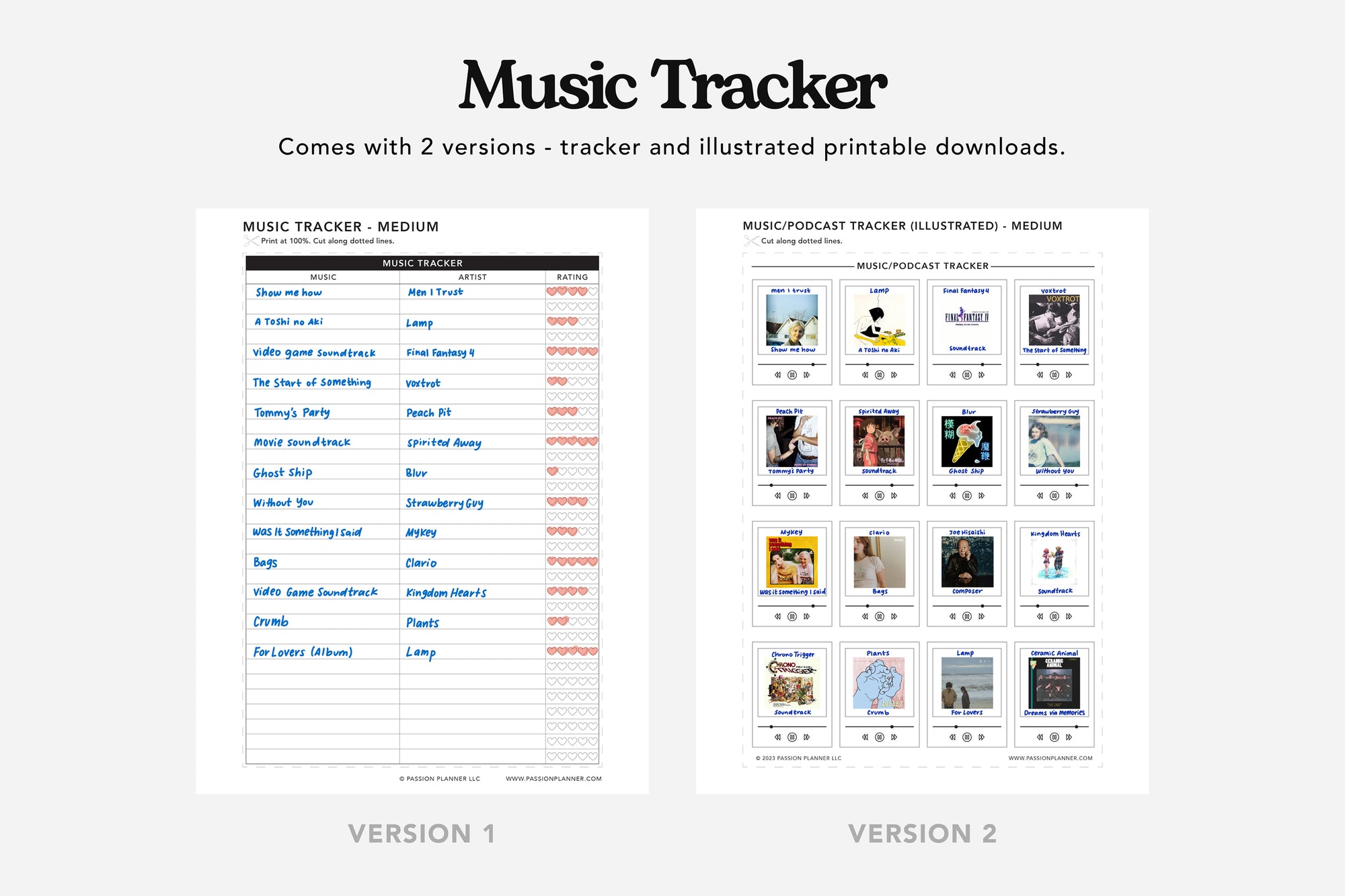Movie, TV Show, Music, and Podcast Tracker PDFs