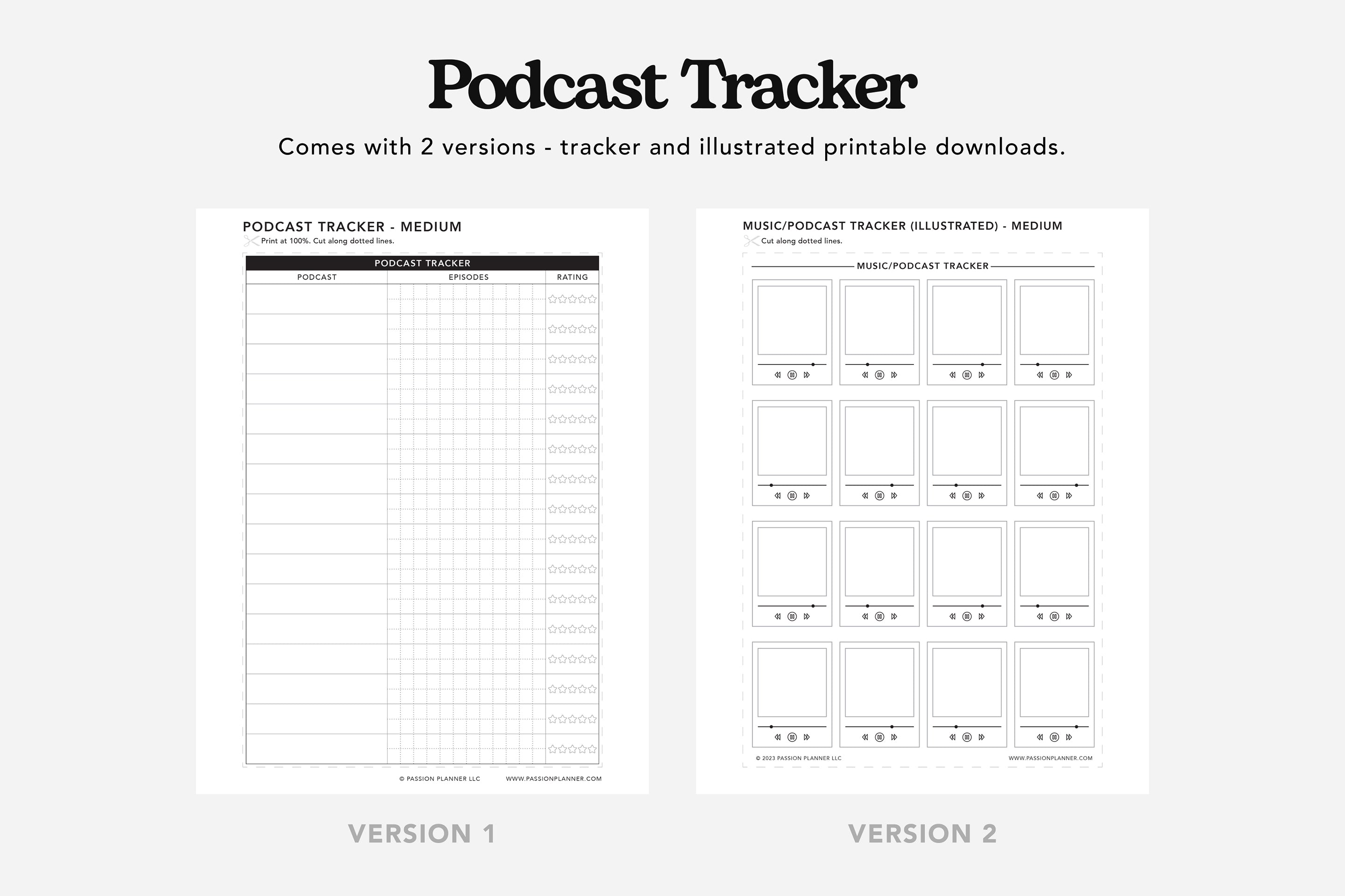 Movie, TV Show, Music, and Podcast Tracker PDFs