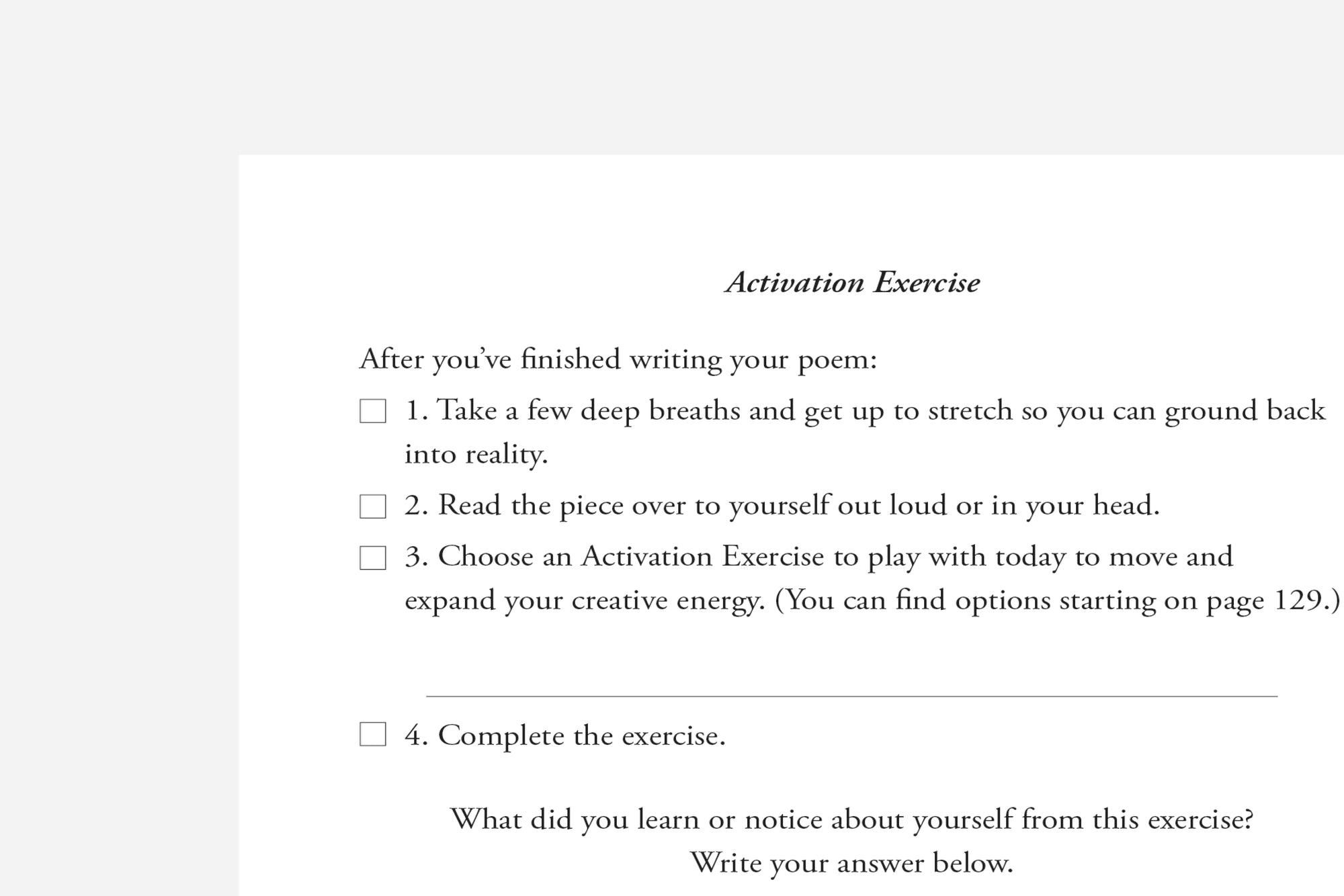 poetry journal activation exercise