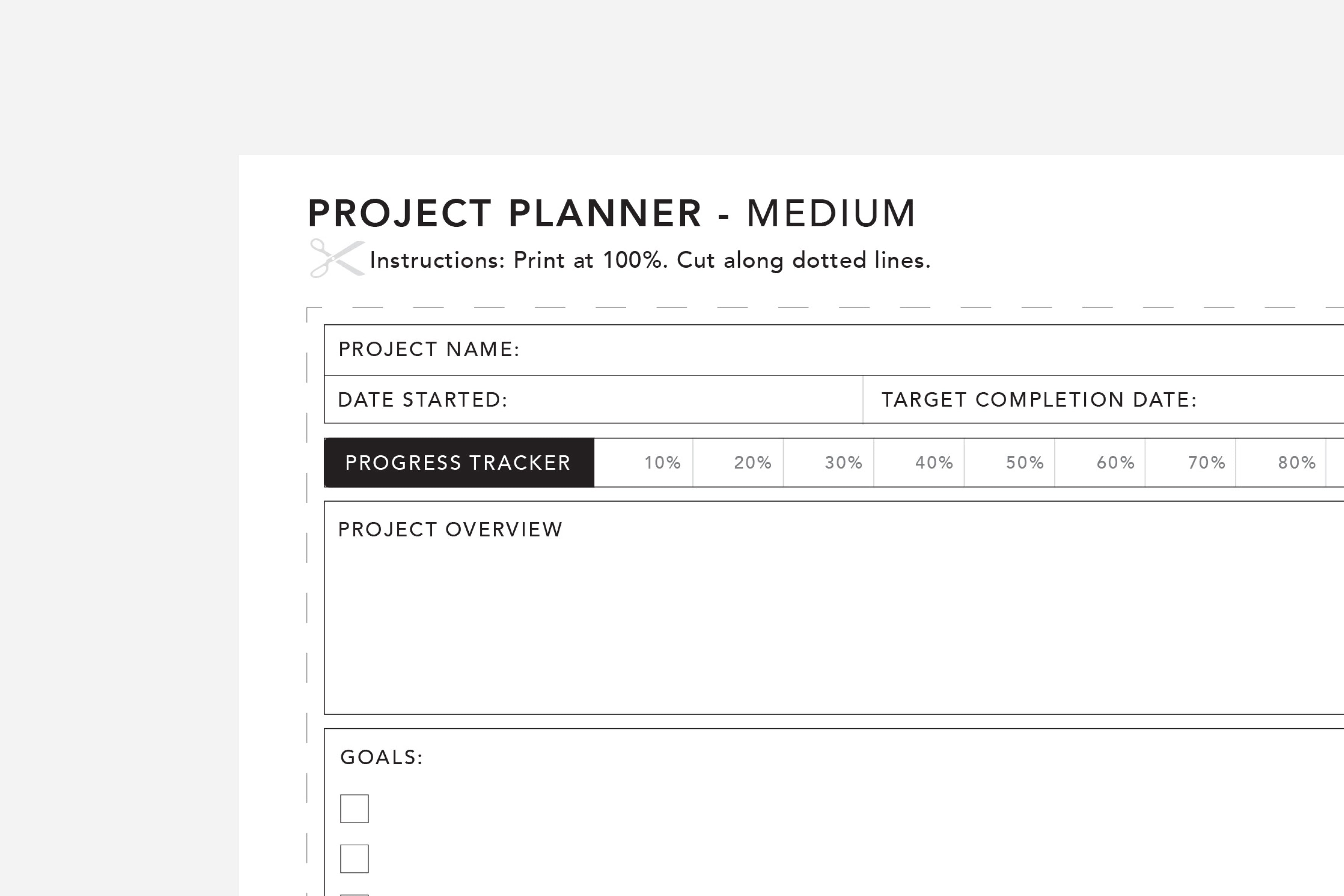 free project planner printable