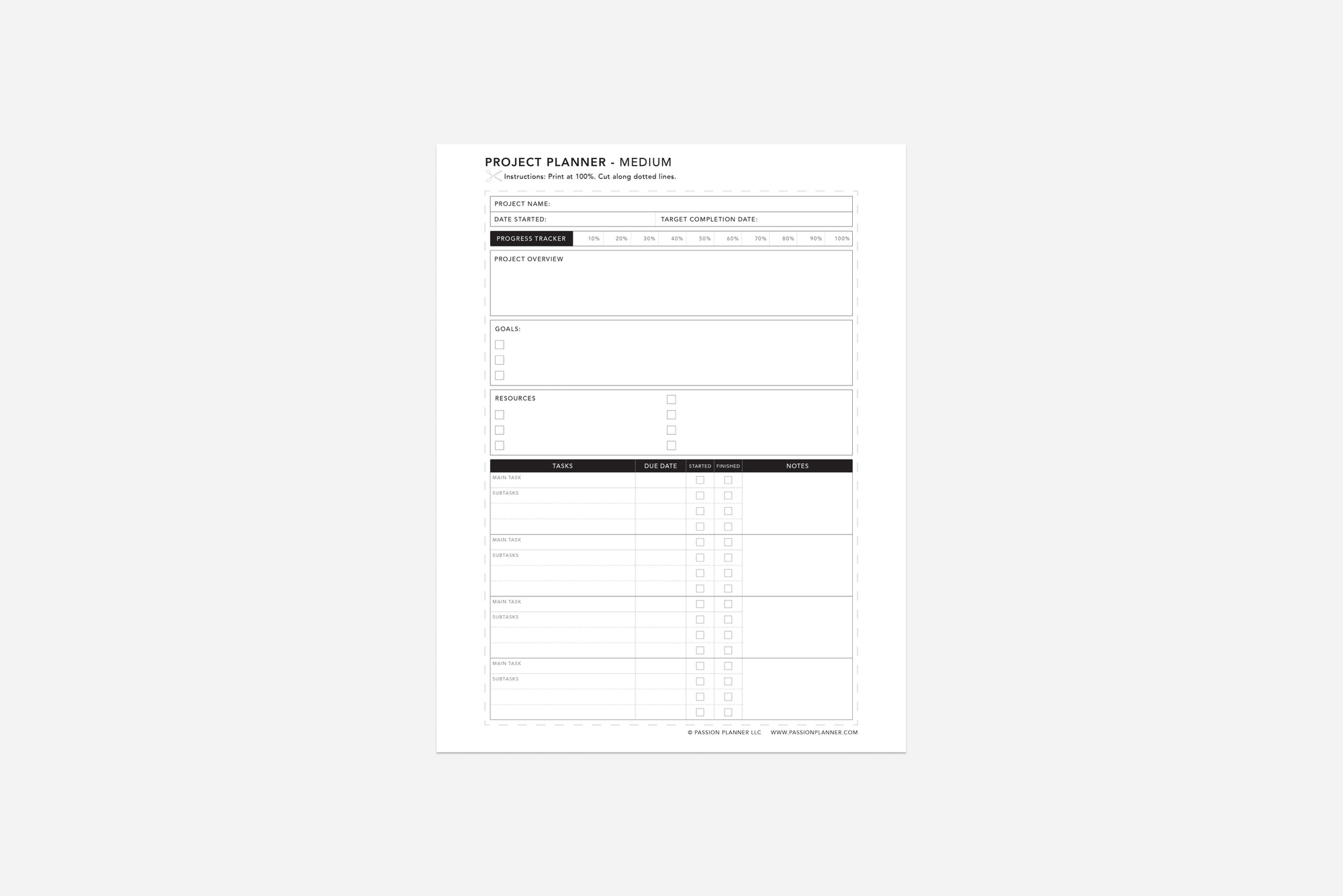 free project planner printable template