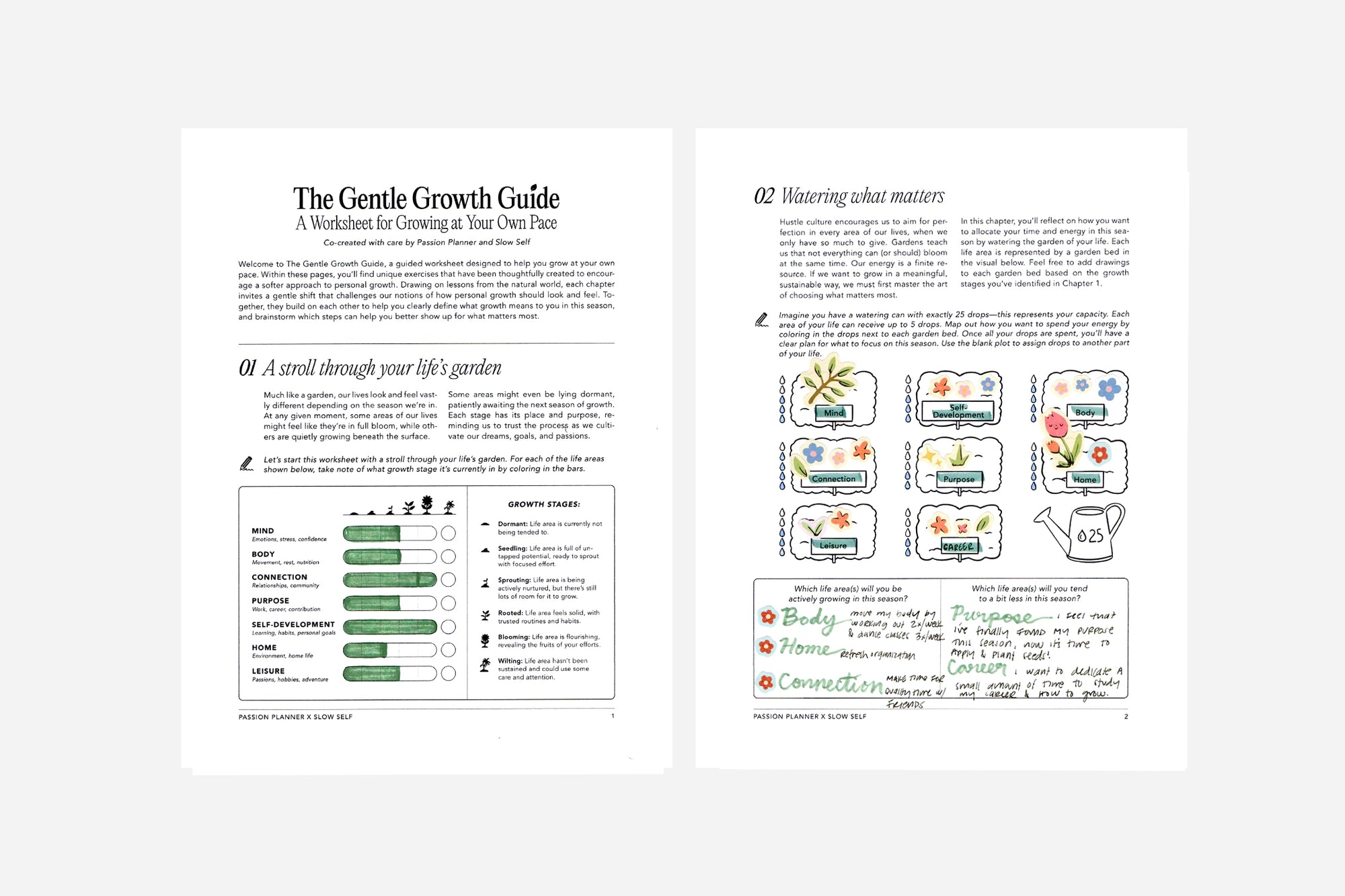 Gentle Growth Guide with text and icons on a white background