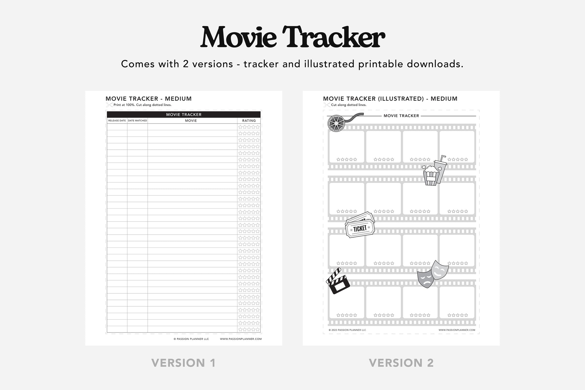 Movie, TV Show, Music, and Podcast Tracker PDFs