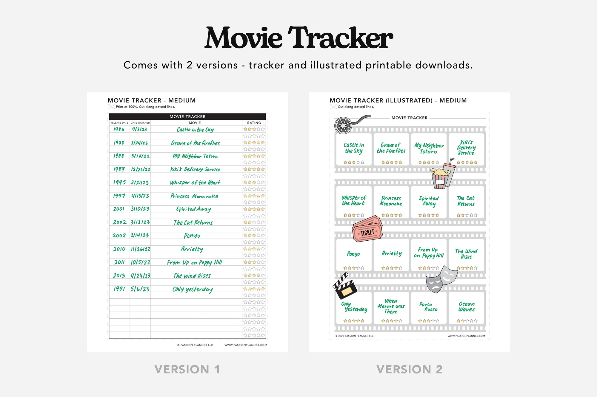 Movie, TV Show, Music, and Podcast Tracker PDFs