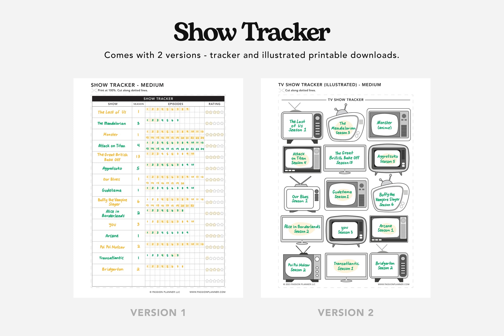 Movie, TV Show, Music, and Podcast Tracker PDFs