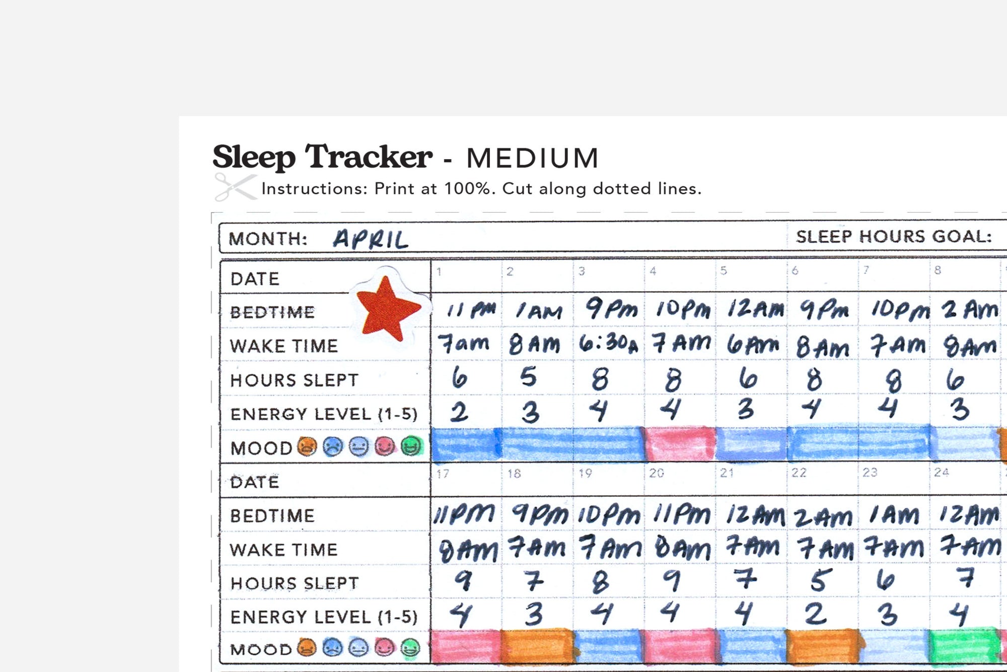 filled in sleep tracker pdf