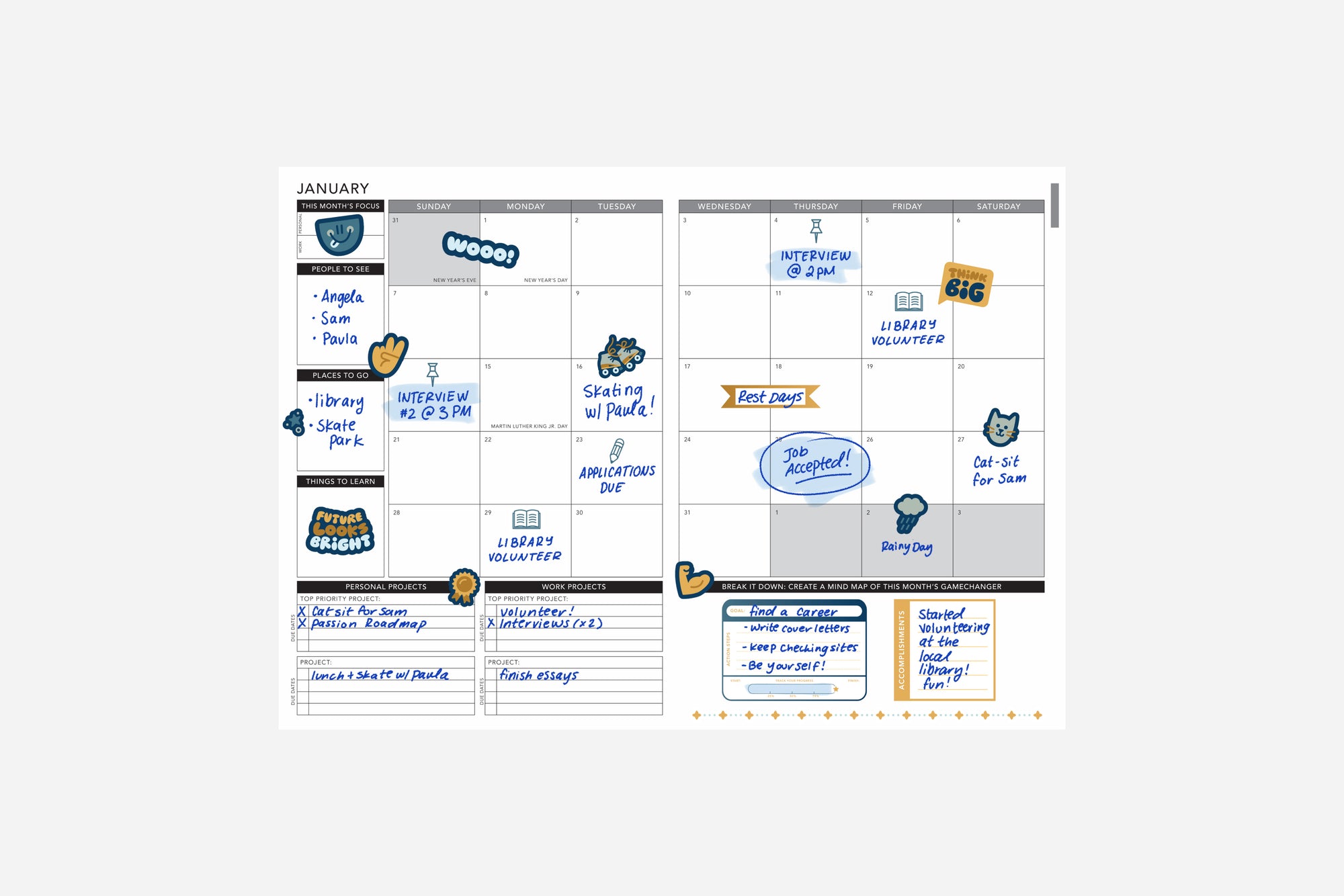 Filled January 2025 monthly layout.