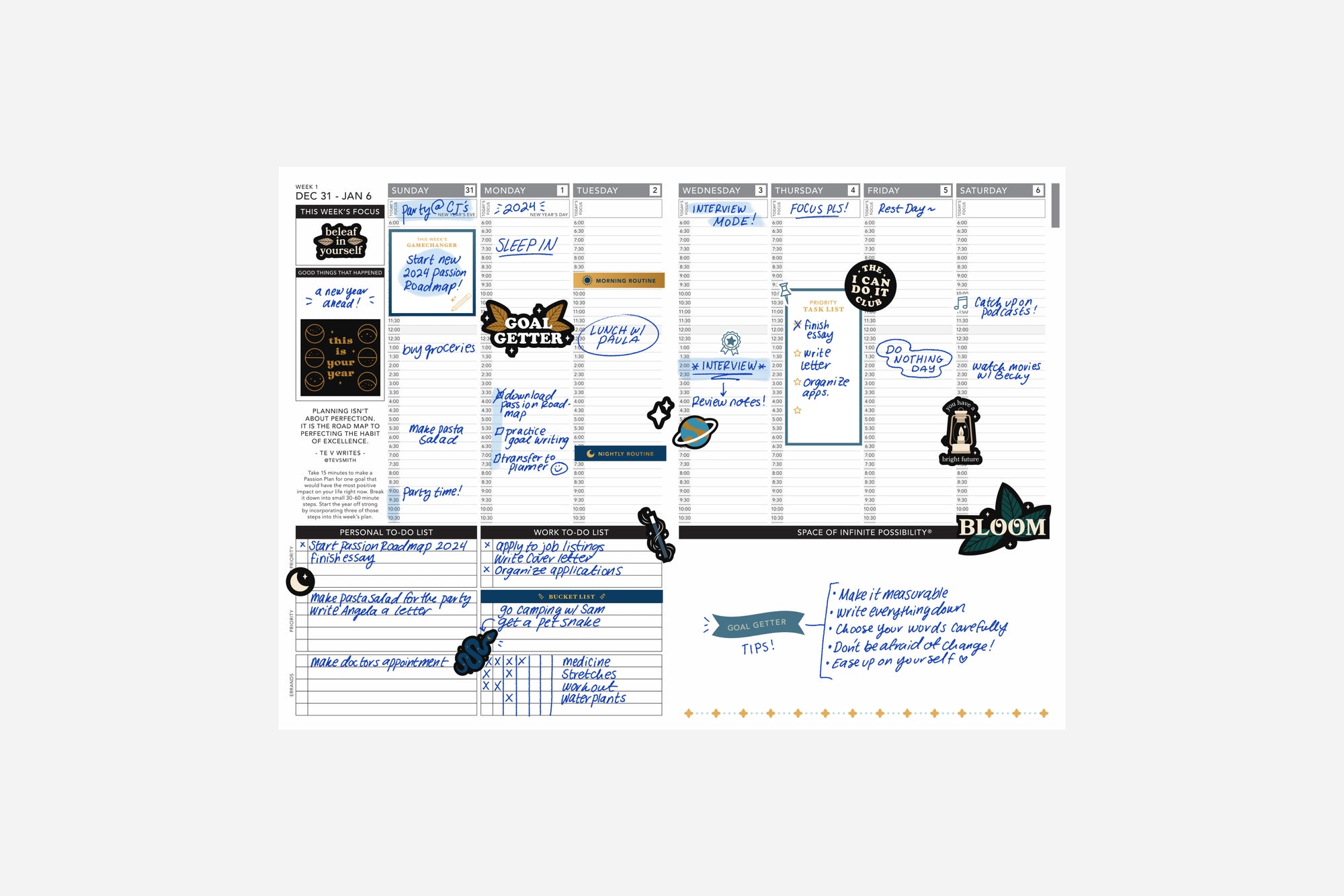 Filled January 2025 weekly layout