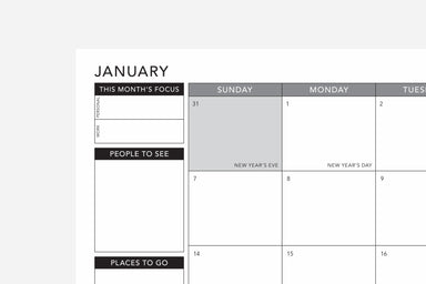 Blank monthly overview of January.