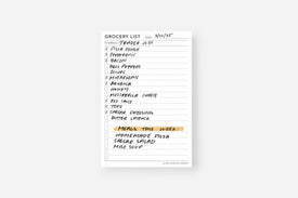grocery list notepad filled in