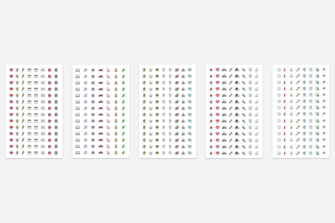 five sheets of icon stickers