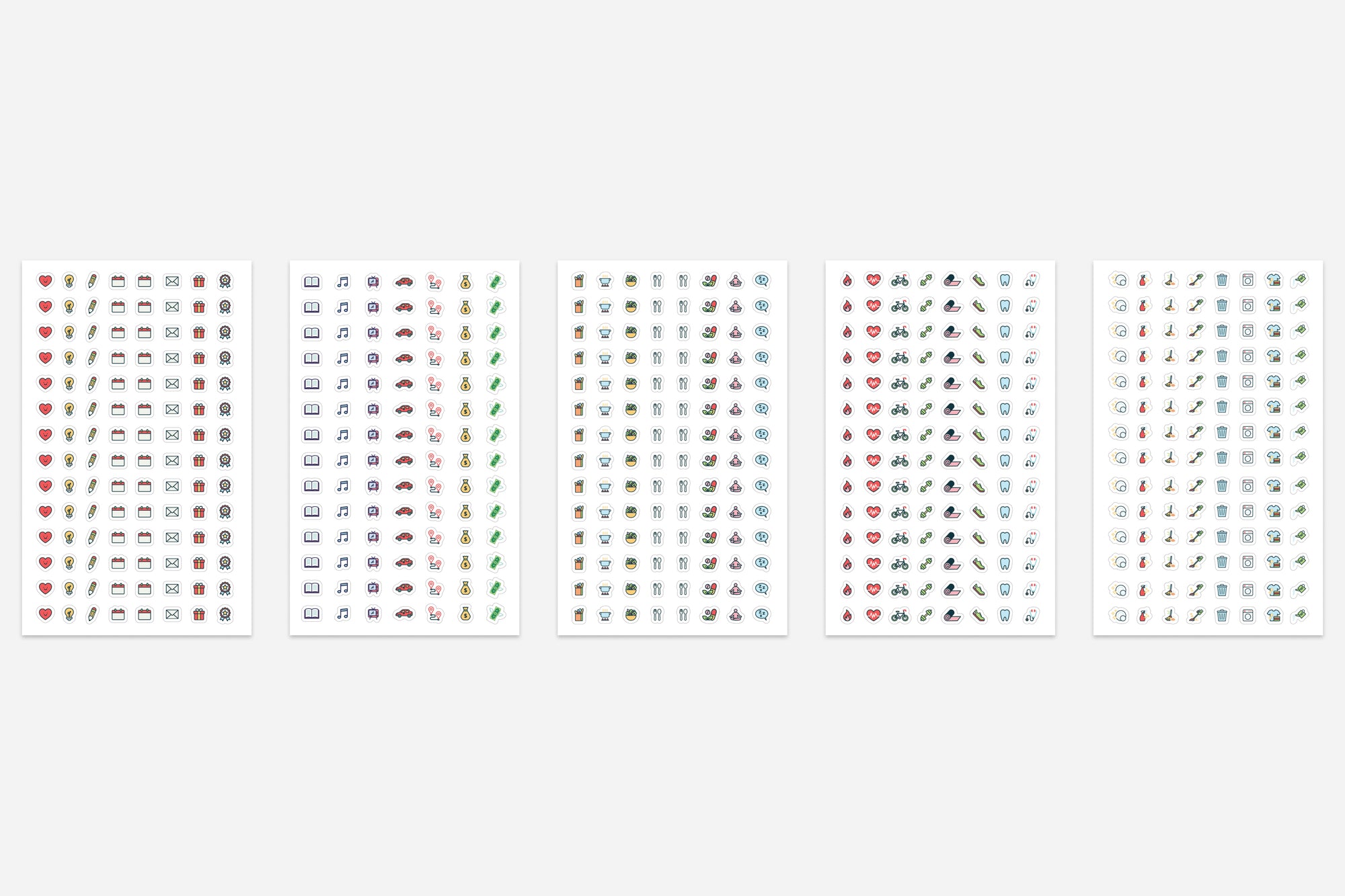 five sheets of icon stickers