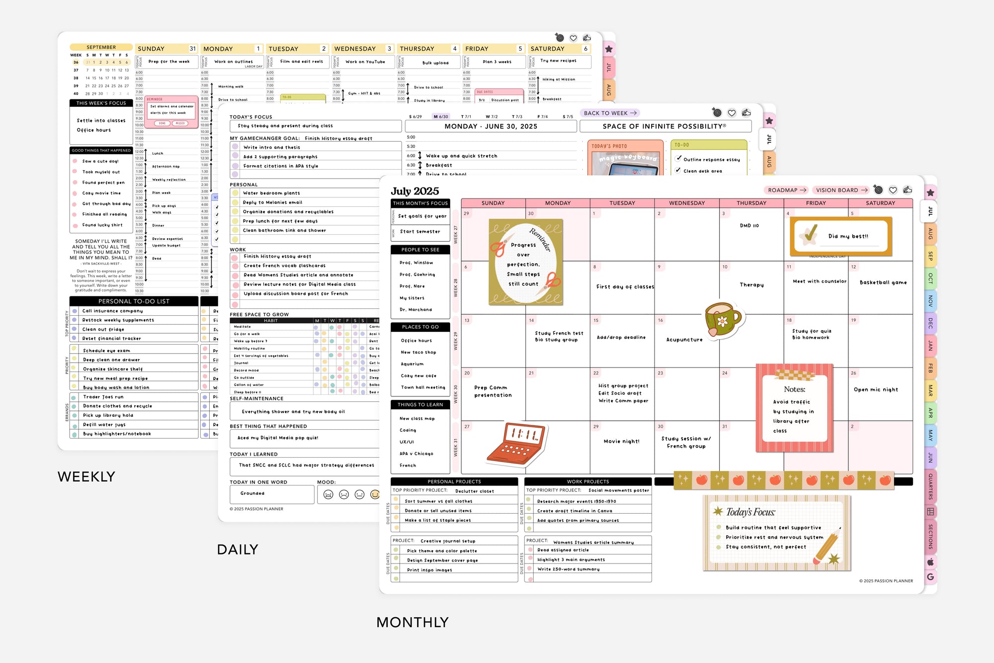 2025-2026 mid-year digital planner layouts