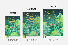 midnight meadows undated weekly planner sizes