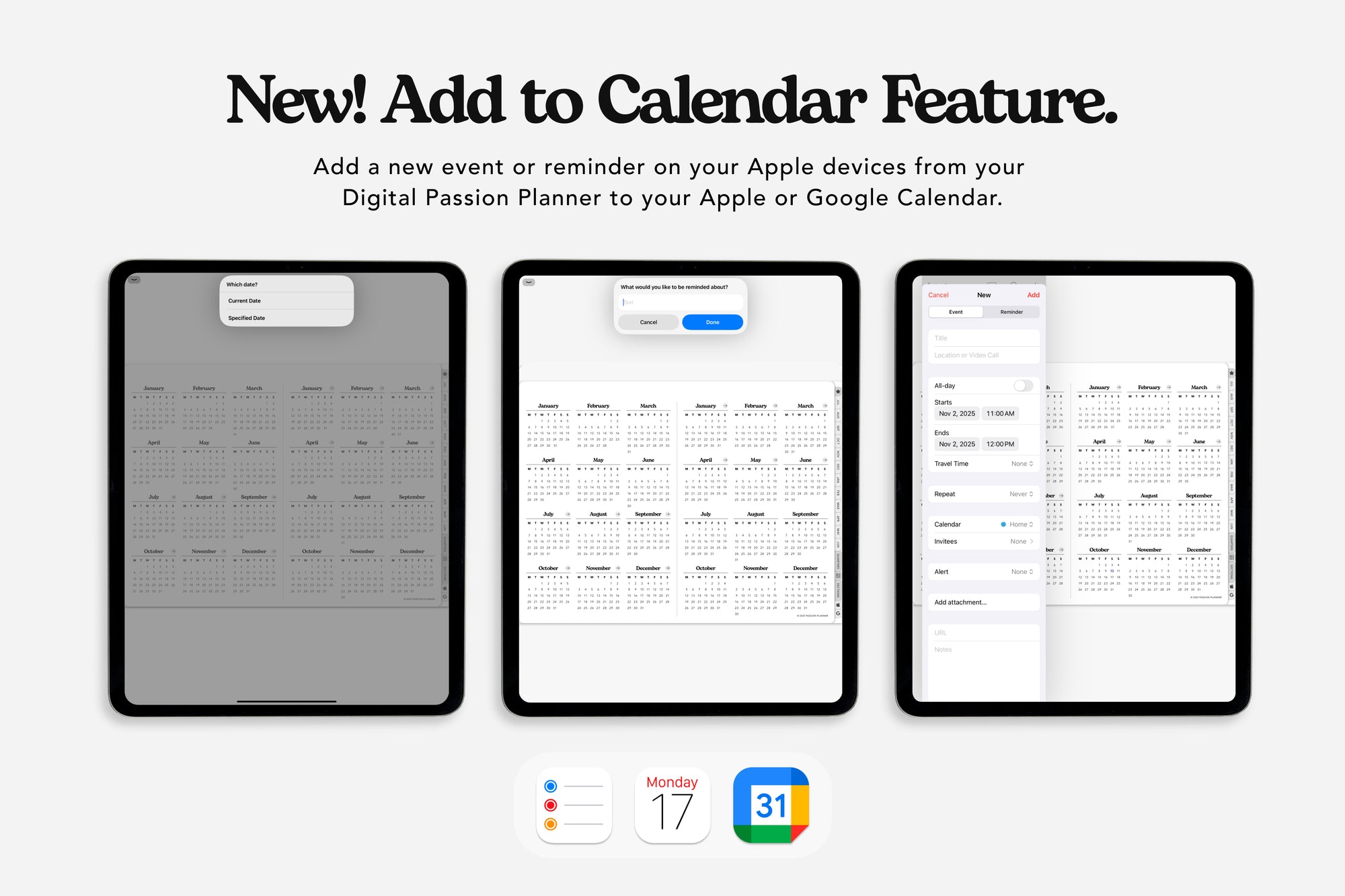 digital planner add to calendar feature