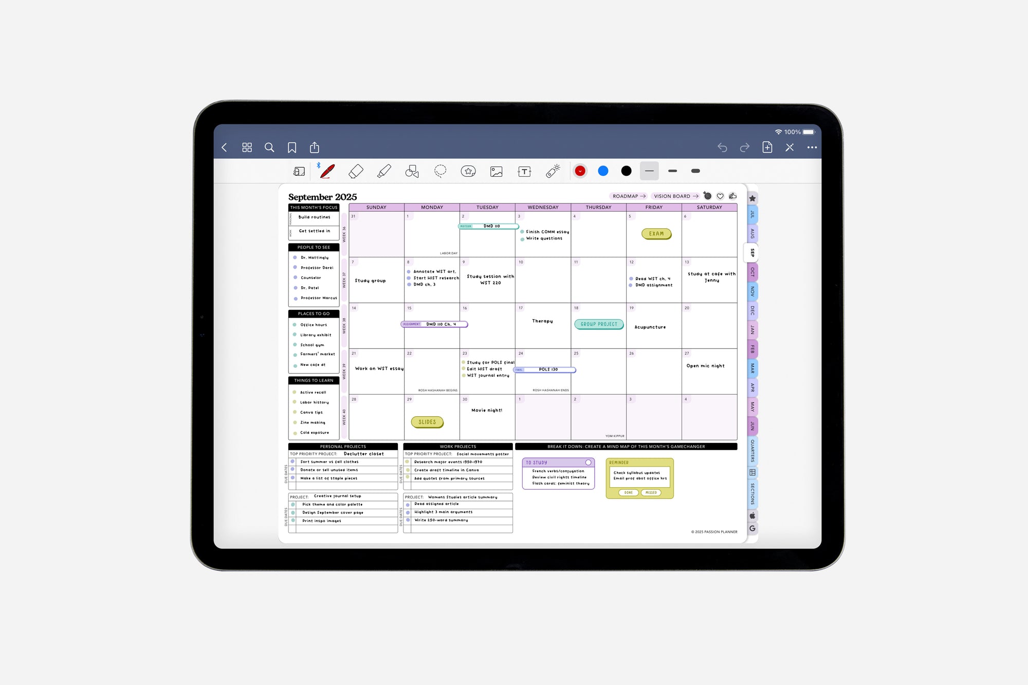 2025-2026 mid-year digital planner layout