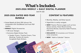 2025-2026 weekly and daily digital planner what's included