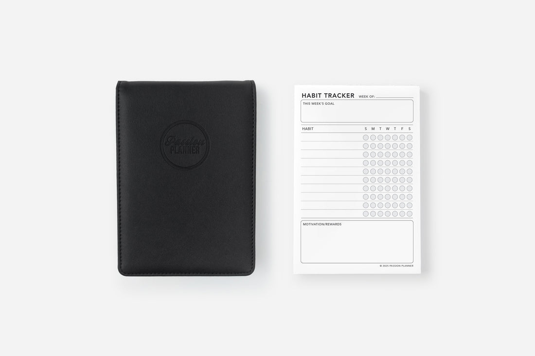 elite black notepad cover and habit tracker insert set