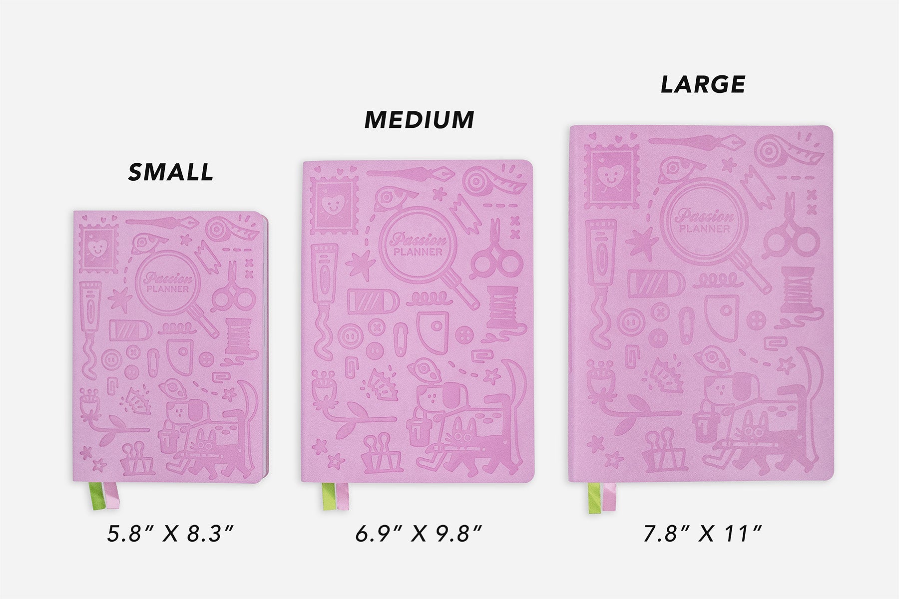 passion projects lilac 2025-2026 mid-year weekly planner size comparison