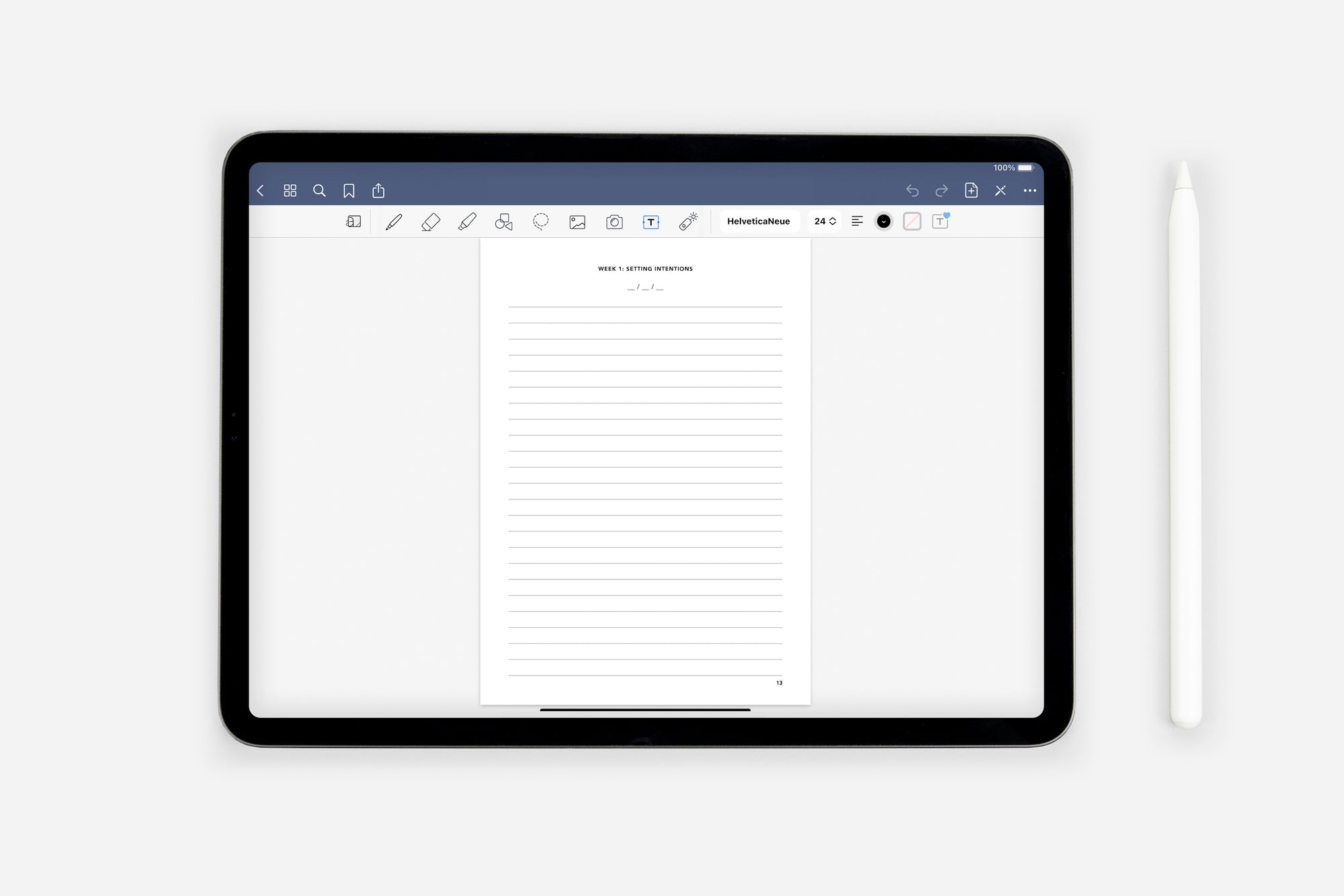 blank setting intentions page
