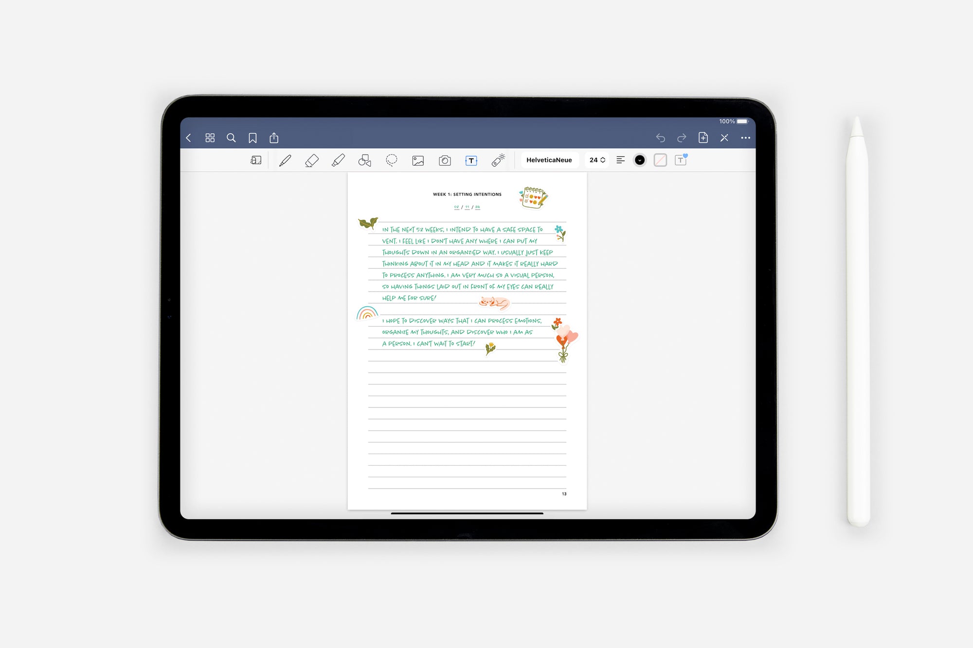 filled intentions setting page