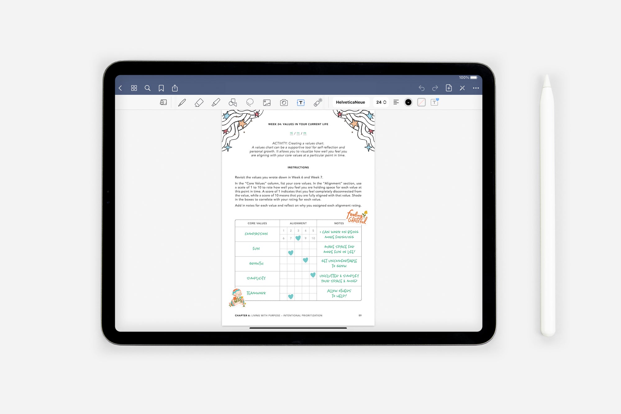 completed values journal activity