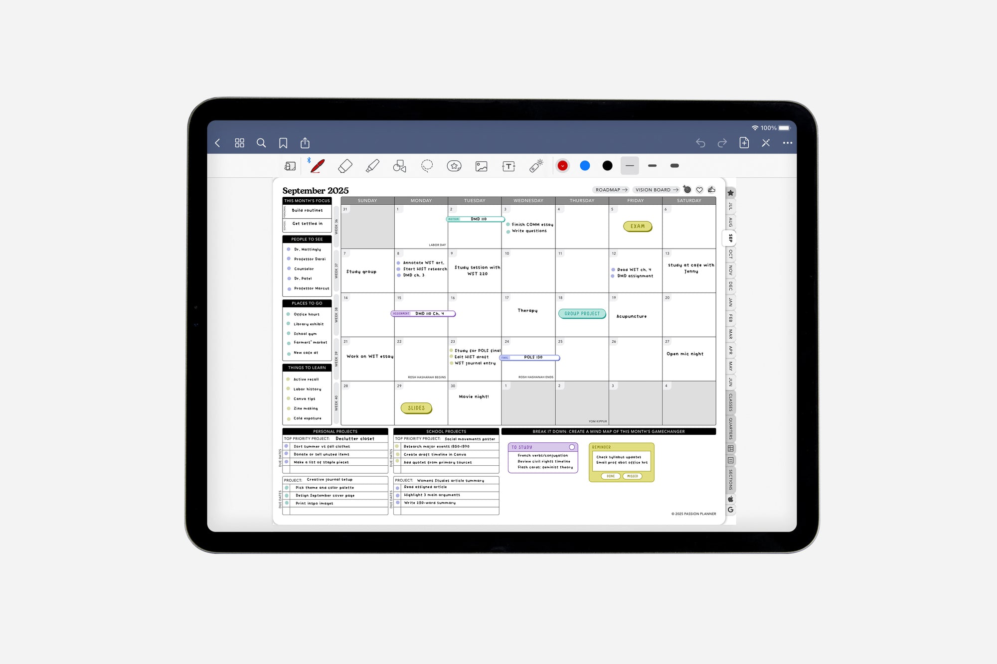 digital student planner monthly layout