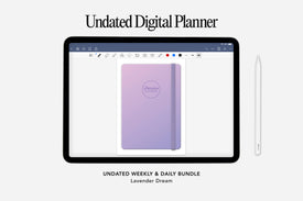 Digital planner displayed on a tablet screen with a stylus on a white background